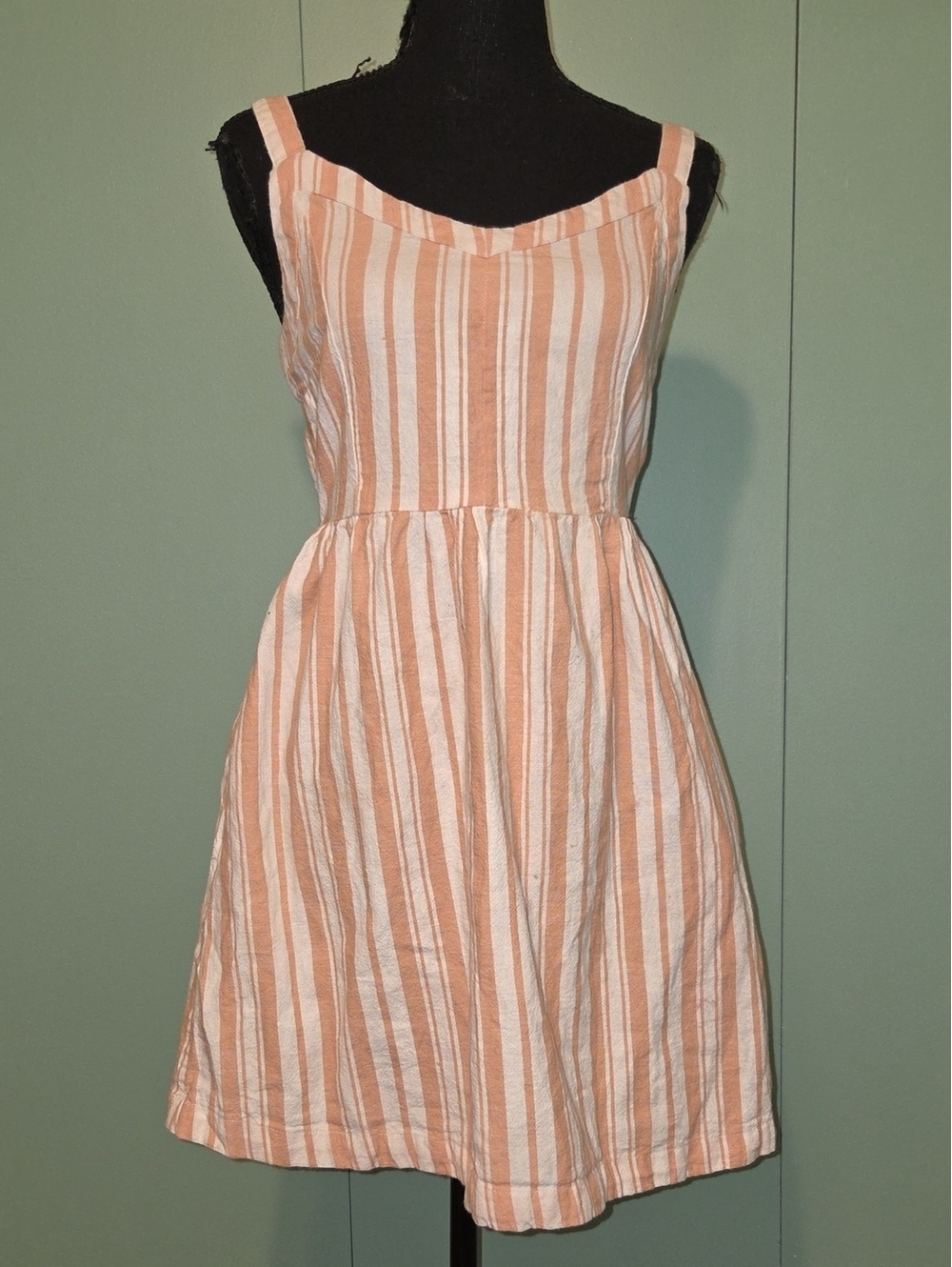 Roxy Striped Peach & White Sundress Sleeveless Size Medium